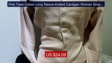 Pink Twist Cotton Long Sleeve Knitted Cardigan Women Simple Bu... -- Hot Deal 2026 | Limited Offer!
