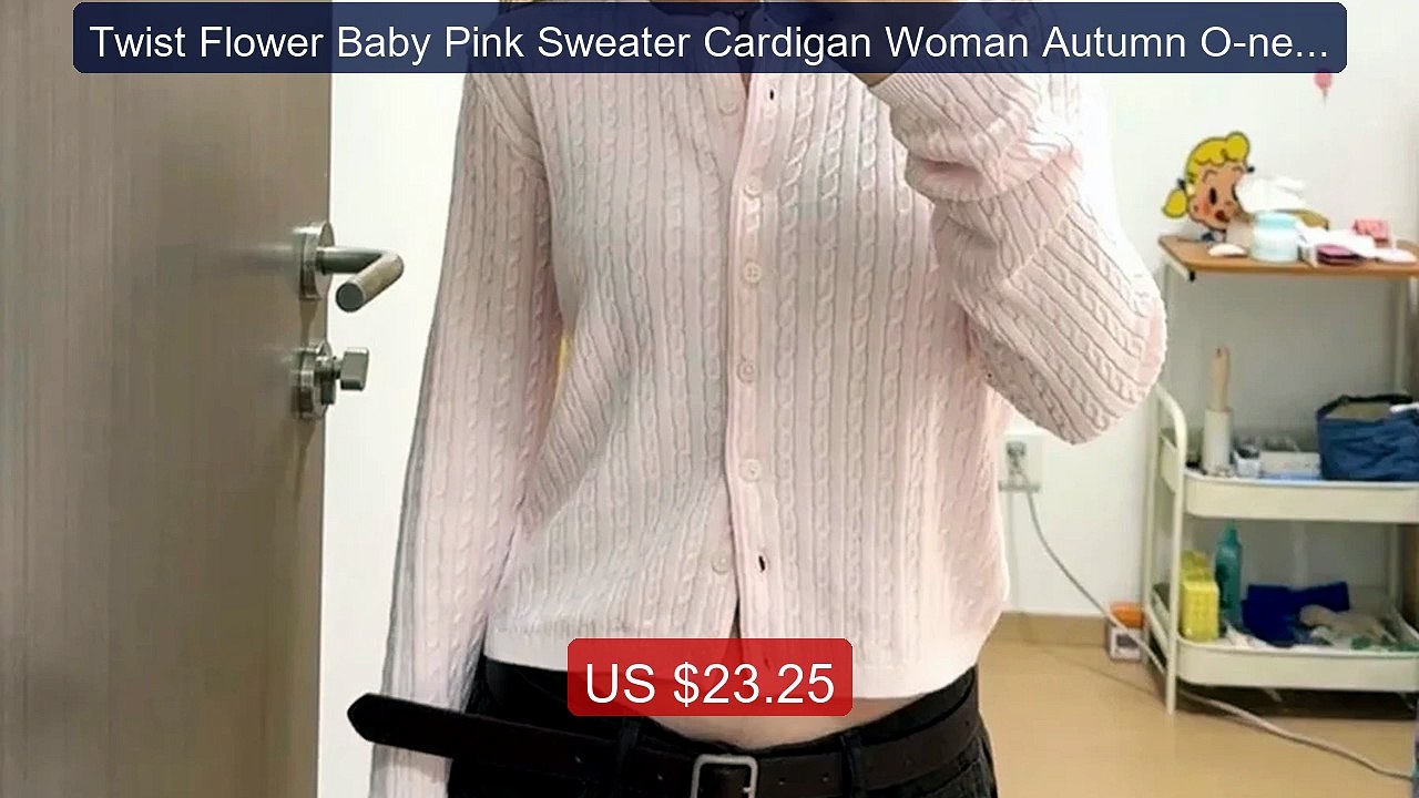 Twist Flower Baby Pink Sweater Cardigan Woman Autumn O-neck Si... -- Best Buy 2026 | Great Quality!