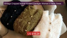 Vintage Cropped Mohair Knitted Cardigan Women V Neck Sweater C... -- Best Buy 2026 | Great Quality!