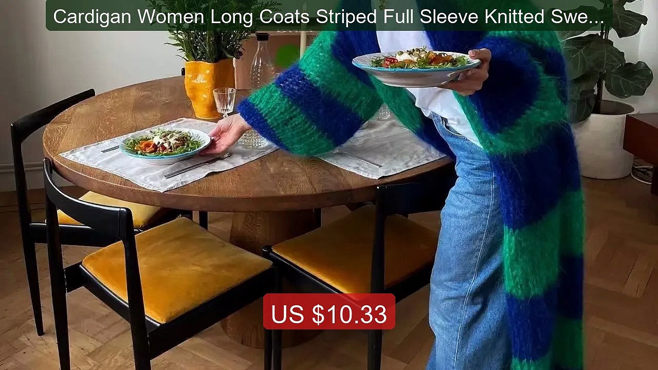 Cardigan Women Long Coats Striped Full Sleeve K...