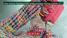 New Autumn Rainbow Color knitted Sweater Women Fashion V-Ne... -- Top Pick 2026 | Unbeatable Price!