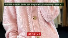 Women V Neck Cable Knit Cardigan Fuzzy Soft Long Sleeve Butto... -- Amazing Value 2026 | Must Have!