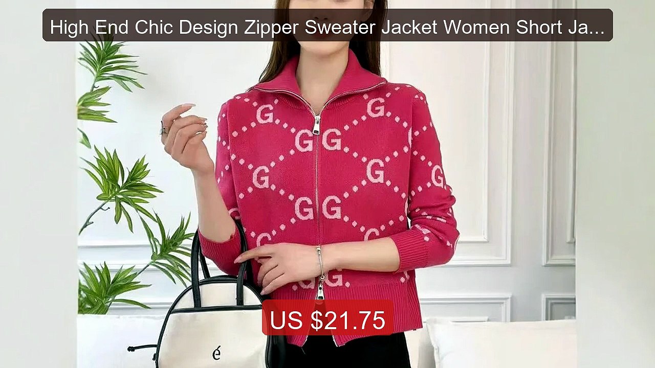 High End Chic Design Zipper Sweater Jacket Women Short Jacquard Lo... -- Best Deal 2026 | Shop Now!