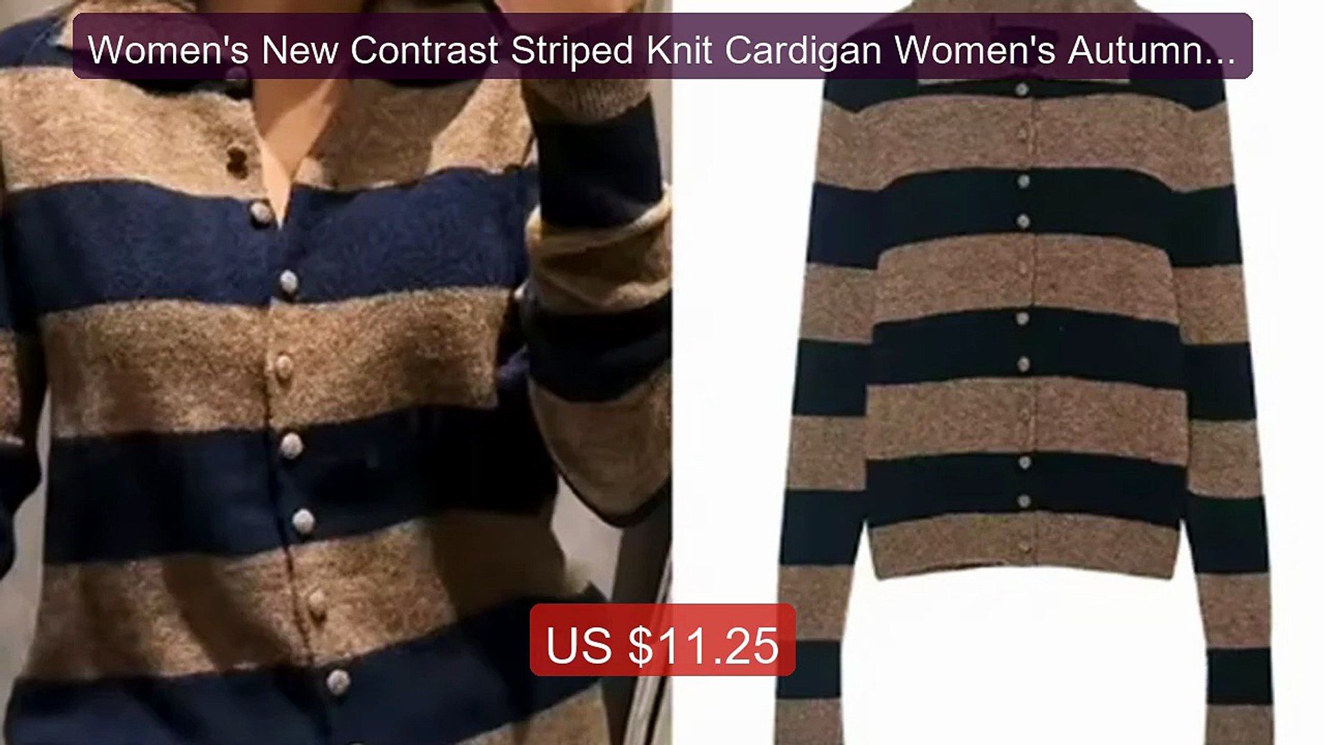 Women's New Contrast Striped Knit Cardigan Women's Autumn A