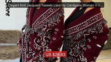Elegant Knit Jacquard Tassels Lace Up Cardigans Women V-neck ... -- Amazing Value 2026 | Must Have!