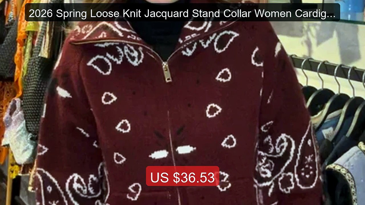 2026 Spring Loose Knit Jacquard Stand Collar Women Cardigan... -- Top Pick 2026 | Unbeatable Price!
