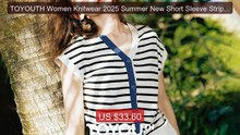 TOYOUTH Women Knitwear 2025 Summer New Short Sleeve Striped Contra... -- Best Deal 2026 | Shop Now!
