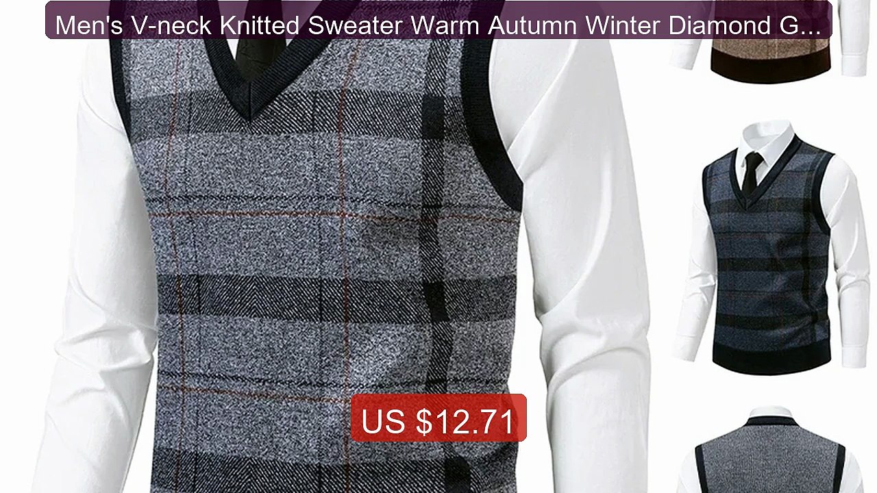 Men's V-neck Knitted Sweater Warm Autumn Winter Diamond Gri... -- Top Pick 2026 | Unbeatable Price!