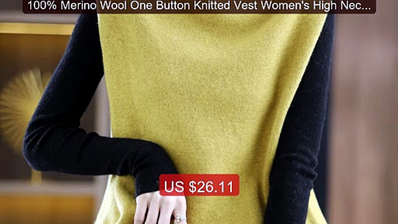100% Merino Wool One Button Knitted Vest Women's High Neck Swe... -- Hot Deal 2026 | Limited Offer!