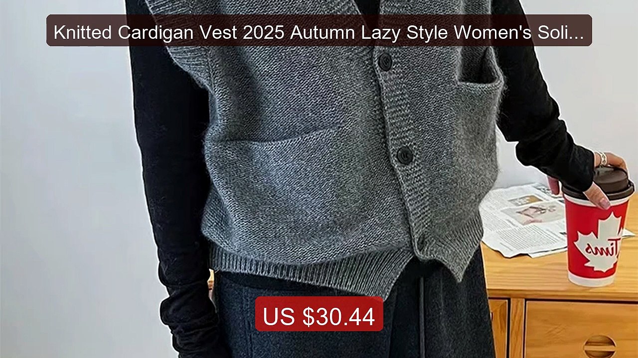 Knitted Cardigan Vest 2025 Autumn Lazy Style Women's Solid Sle... -- Hot Deal 2026 | Limited Offer!