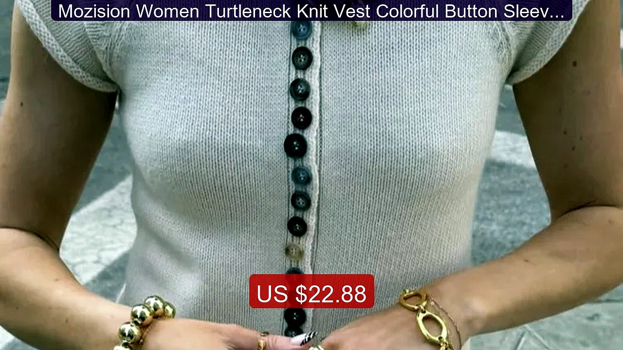Mozision Women Turtleneck Knit Vest Colorful Button Sleeveless Swe... -- Best Deal 2026 | Shop Now!