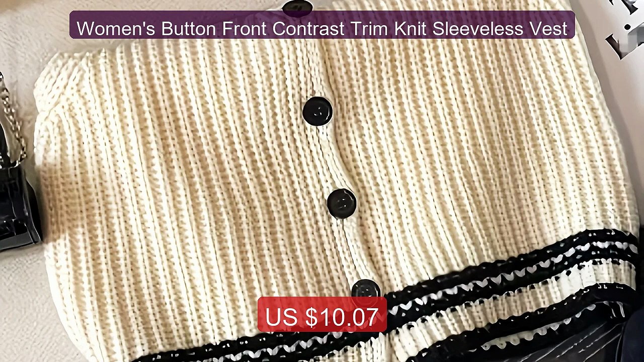 Women's Button Front Contrast Trim Knit Sleeveless Vest -- Best Deal 2026 | Shop Now!