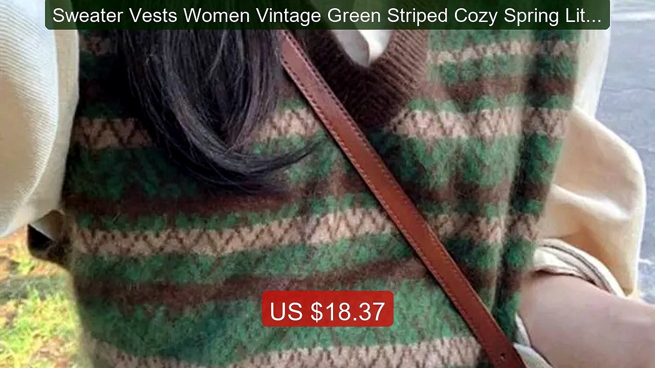 Sweater Vests Women Vintage Green Striped Cozy Spring Literary... -- Best Buy 2026 | Great Quality!