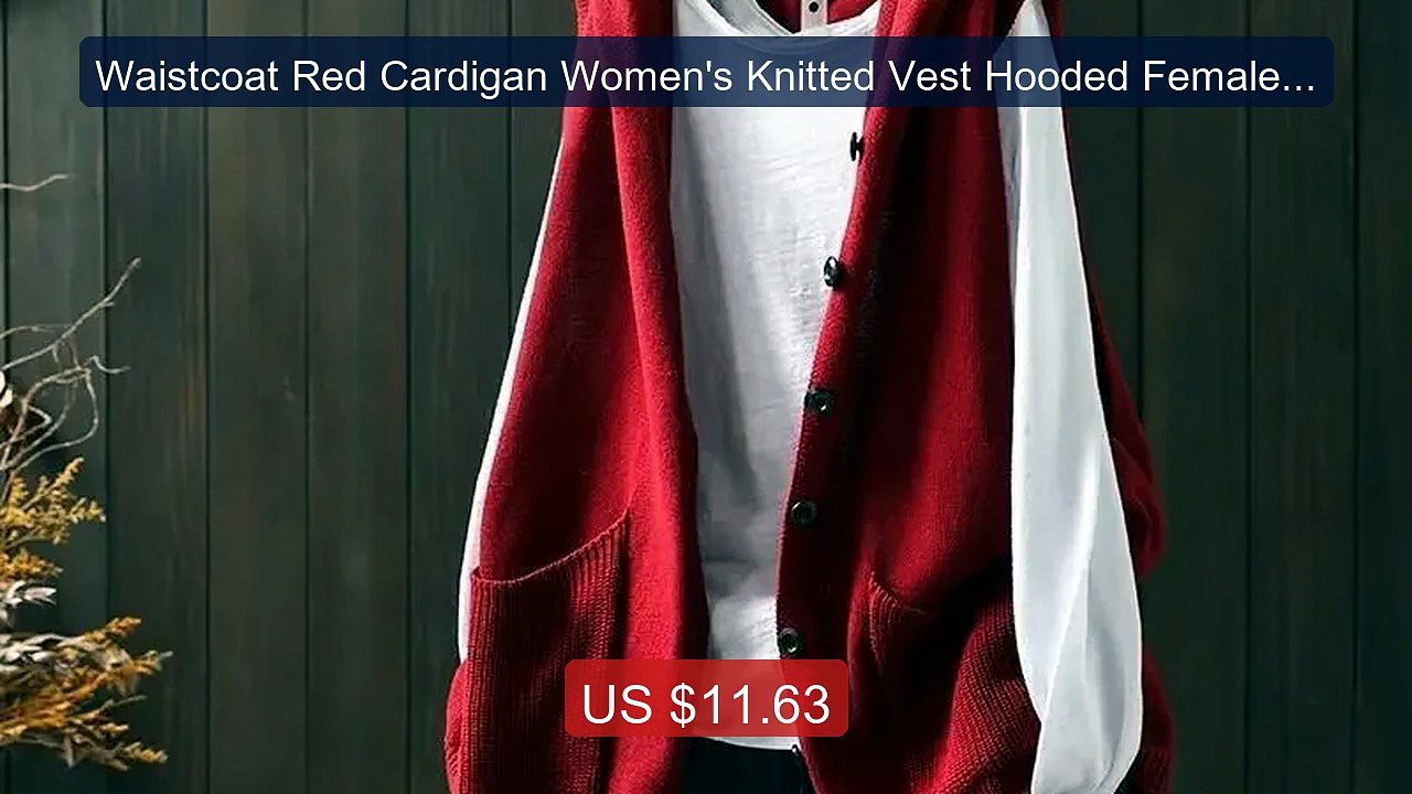 Waistcoat Red Cardigan Women's Knitted Vest Hooded Female Swea... -- Best Buy 2026 | Great Quality!