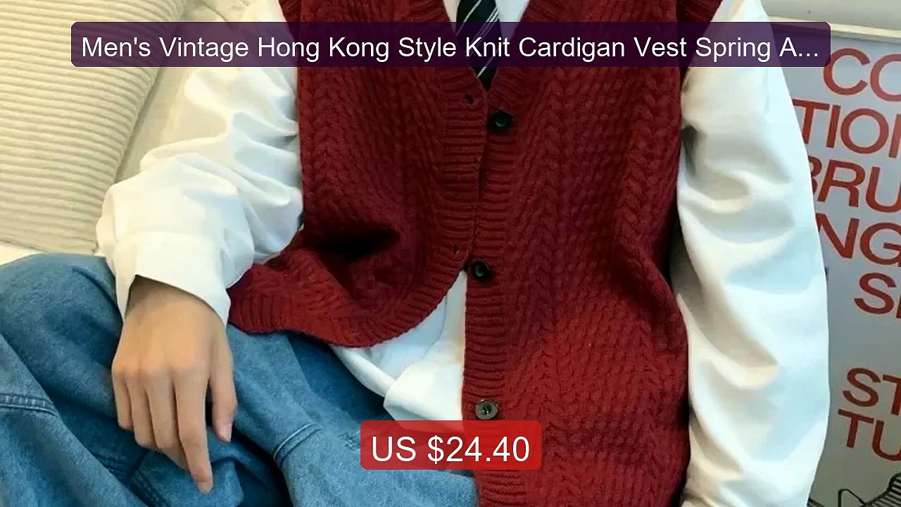 Men's Vintage Hong Kong Style Knit Cardigan Vest Spring Autum... -- Amazing Value 2026 | Must Have!