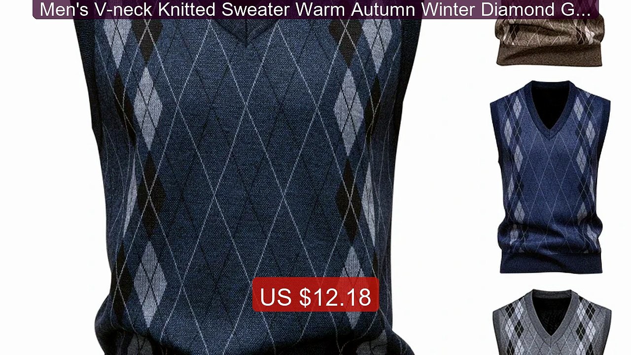 Men's V-neck Knitted Sweater Warm Autumn Winter Diamond Grid T... -- Hot Deal 2026 | Limited Offer!