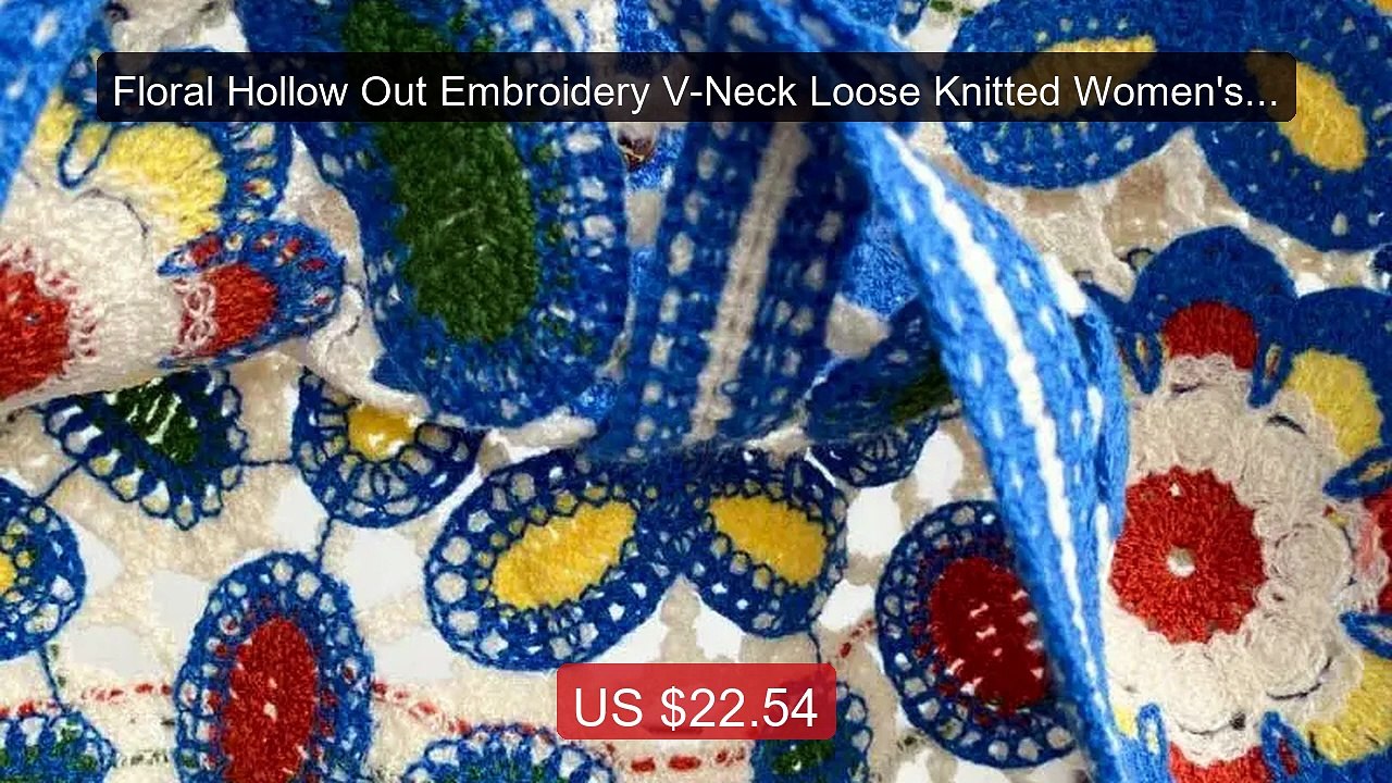 Floral Hollow Out Embroidery V-Neck Loose Knitted Women's V... -- Top Pick 2026 | Unbeatable Price!