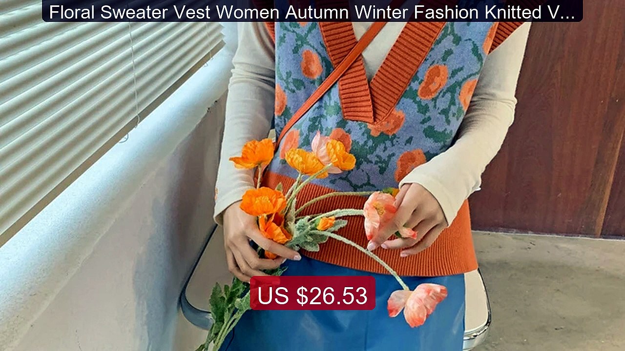 Floral Sweater Vest Women Autumn Winter Fashion Knitted Ves... -- Top Pick 2026 | Unbeatable Price!