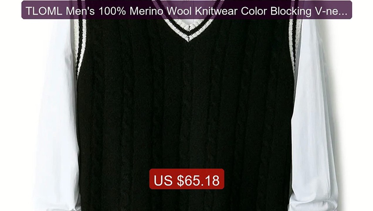 TLOML Men's 100% Merino Wool Knitwear Color Blocking V-neck Wa... -- Hot Deal 2026 | Limited Offer!