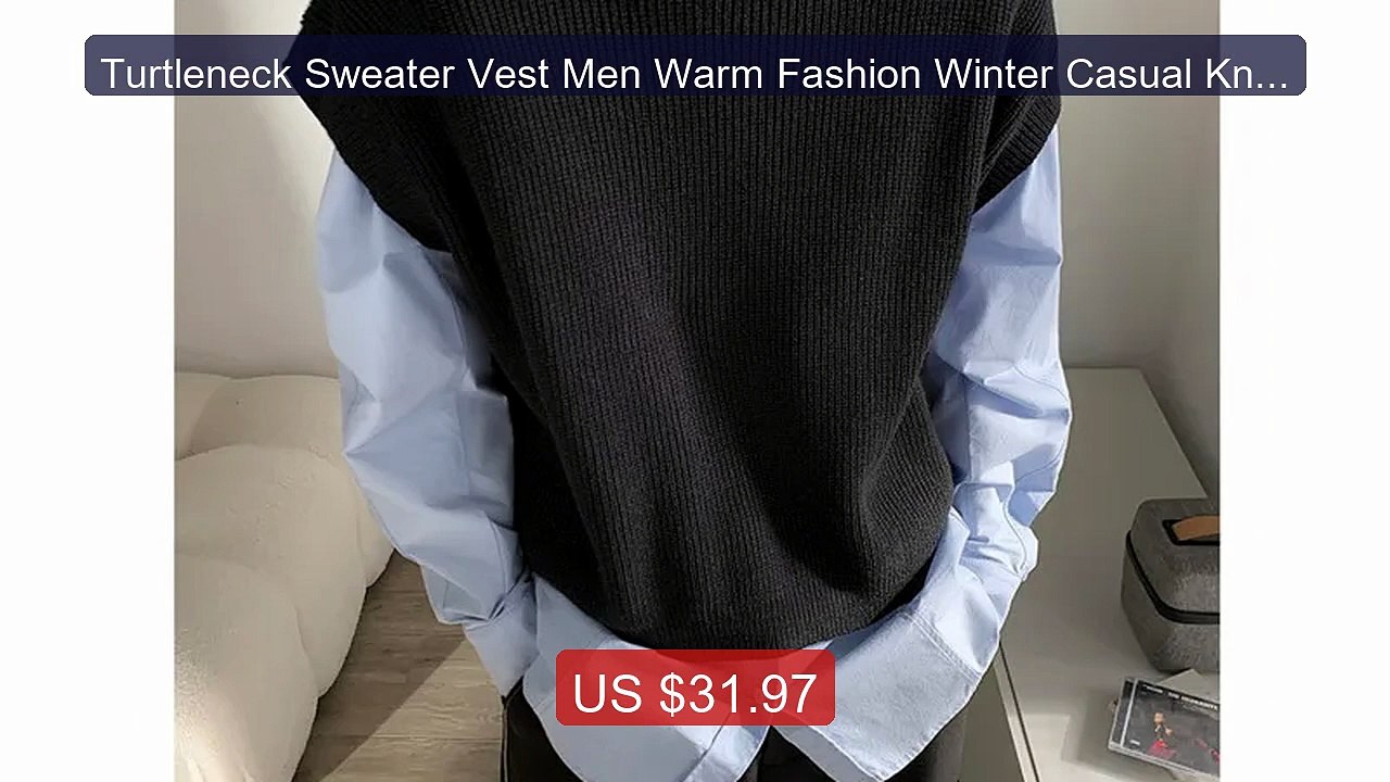 Turtleneck Sweater Vest Men Warm Fashion Winter Casual Knitted Pul... -- Best Deal 2026 | Shop Now!