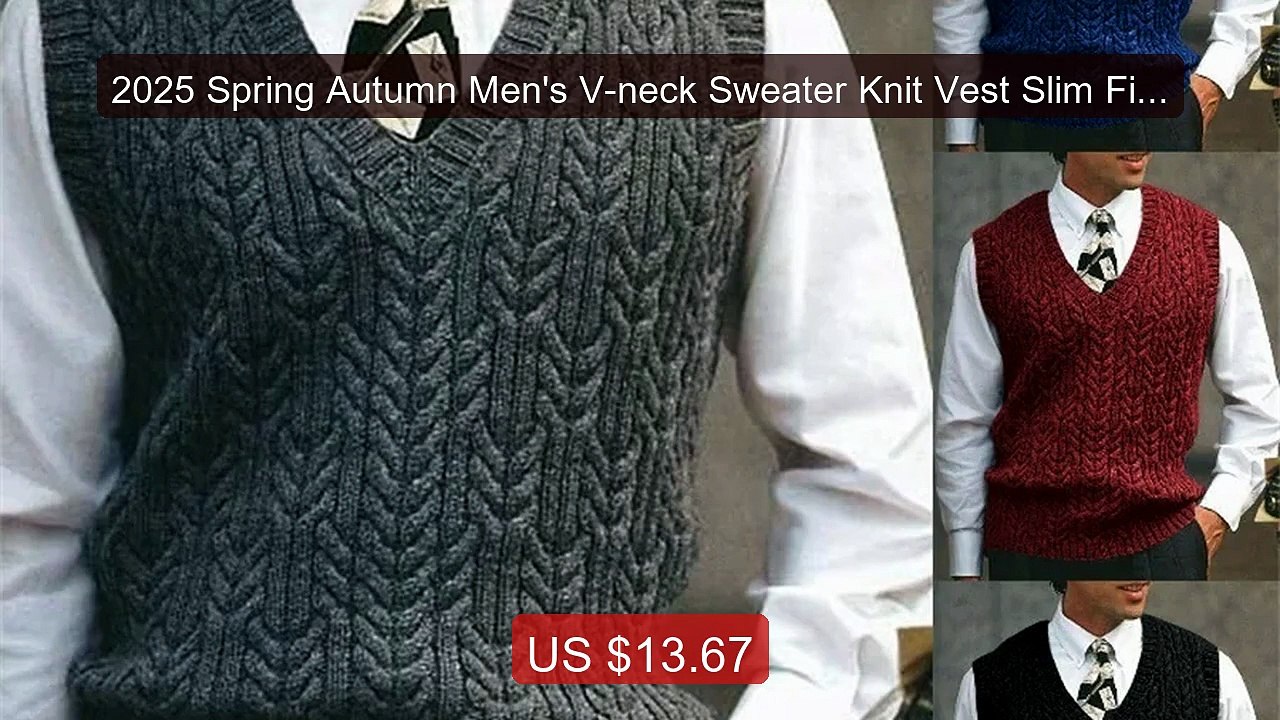 2025 Spring Autumn Men's V-neck Sweater Knit Vest Slim Fit Sle... -- Hot Deal 2026 | Limited Offer!