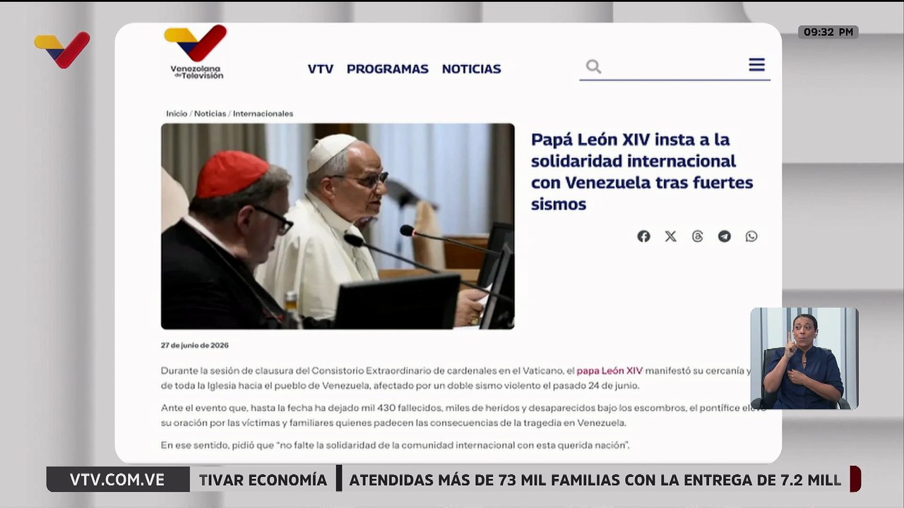 Papa León manifiesta su cercanía con el pueblo venezolano tras los recientes sismos