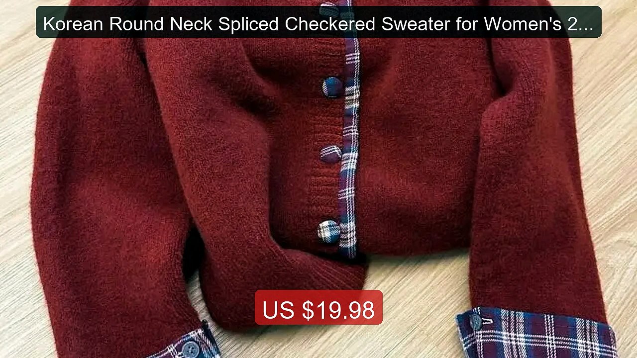 Korean Round Neck Spliced Checkered Sweater for Women's 202... -- Top Pick 2026 | Unbeatable Price!