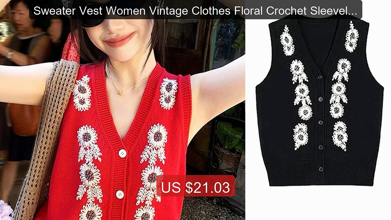 Sweater Vest Women Vintage Clothes Floral Crochet Sleeveless Cardi... -- Best Deal 2026 | Shop Now!