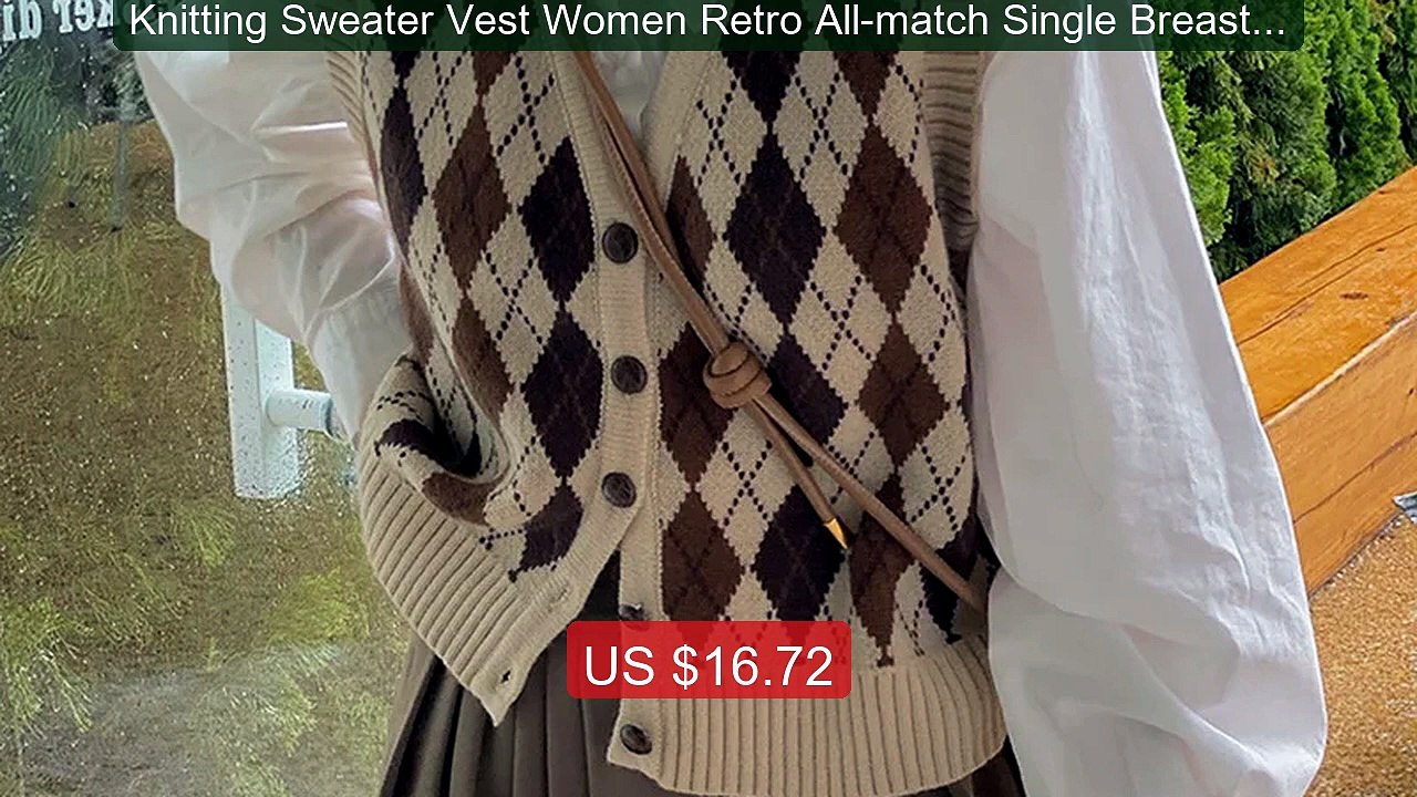 Knitting Sweater Vest Women Retro All-match Single Breasted Argyle ... -- Top Rated 2026 | Buy Now!