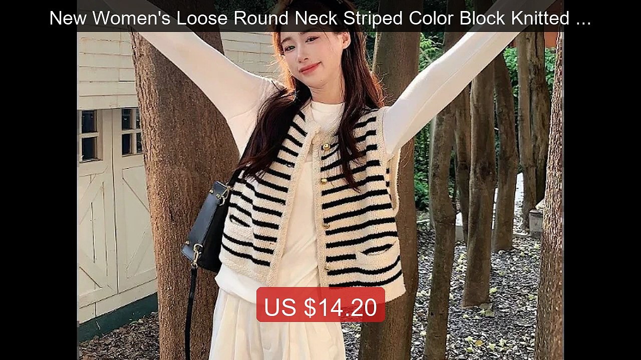 New Women's Loose Round Neck Striped Color Block Knitted Vest with ... -- Top Rated 2026 | Buy Now!