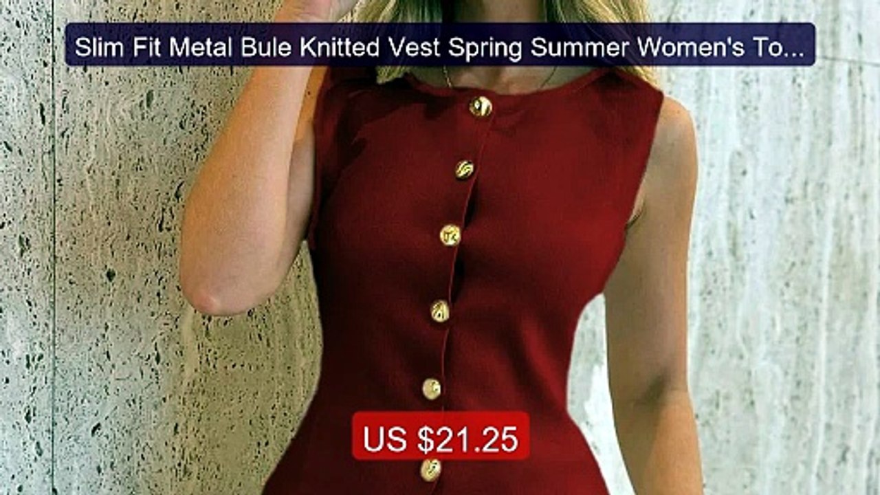 Slim Fit Metal Bule Knitted Vest Spring Summer Women's Top ... -- Top Pick 2026 | Unbeatable Price!