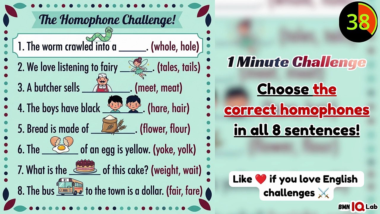 #TestYourEnglish 🧪🔠 Choose the correct homophones in all 8 sentences! (Part 1) ✍️