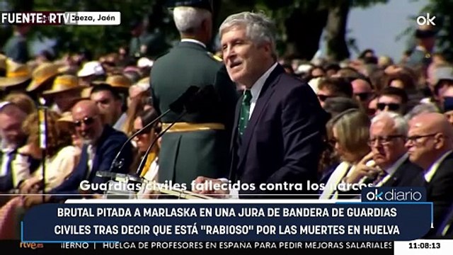 Brutal pitada a Marlaska en una jura de bandera de guardias civiles tras decir que está rabioso por las muertes en Huelva