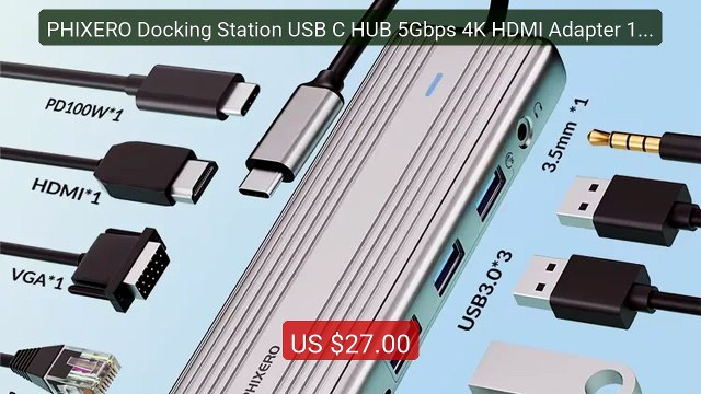 PHIXERO Docking Station USB C HUB 5Gbps 4K HDMI Adapter 10-in-... — Hot Deal 2026 | Limited Offer!
