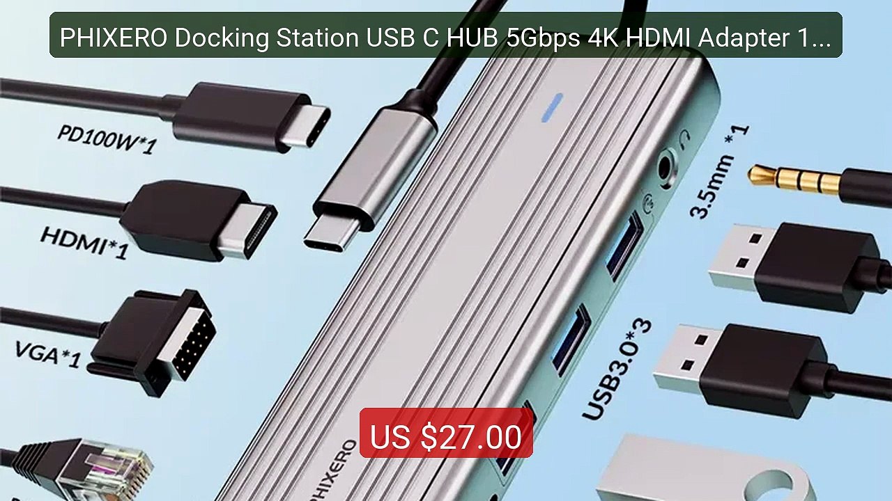 PHIXERO Docking Station USB C HUB 5Gbps 4K HDMI Adapter 10-in-... — Hot Deal 2026 | Limited Offer!