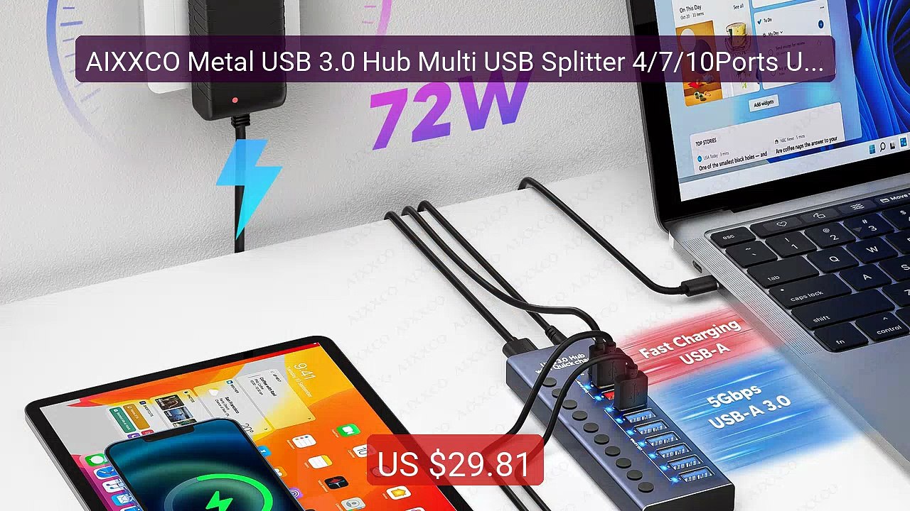 AIXXCO Metal USB 3.0 Hub Multi USB Splitter 4/7/10Ports Use Po... — Hot Deal 2026 | Limited Offer!