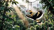 Hornbill Fruit Toss Feeding