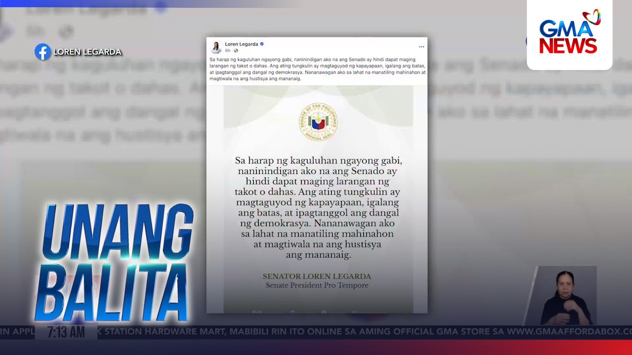 Ilang senador, nanindigan na walang puwang ang karahasan, dapat sumunod sa batas at manaig ang hustisya | Unang Balita