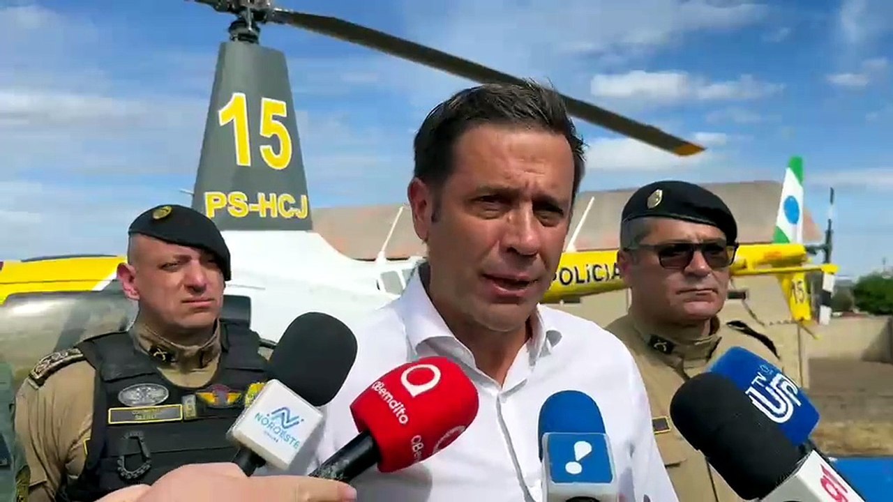 Secretário de Segurança Pública, coronel Saulo Sanson, na nova base aérea da PM em Umuarama
