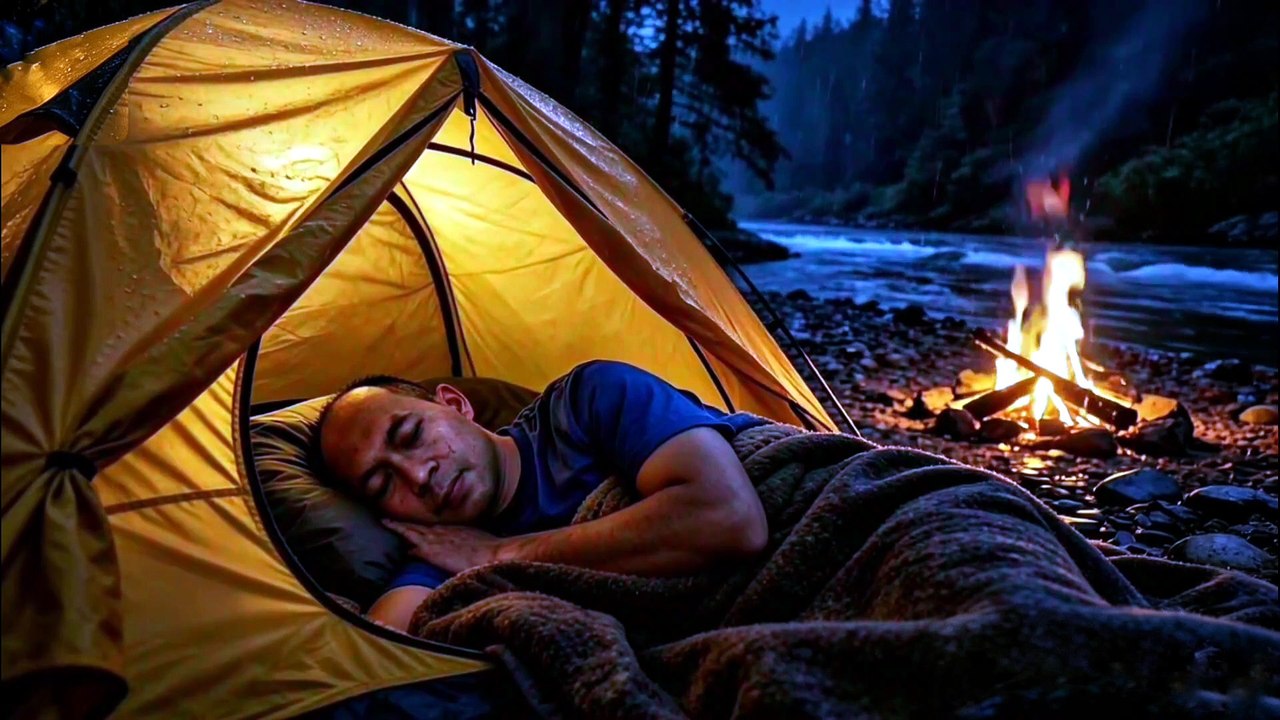 Relaxing River & Campfire Ambience | Deep Sleep in Nature