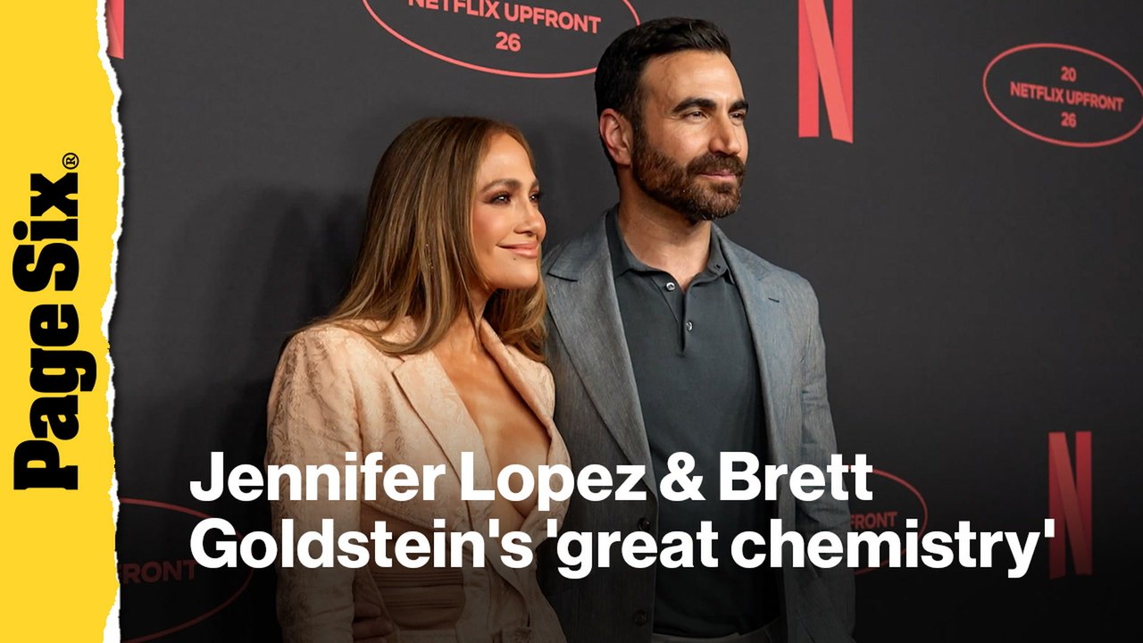 Jennifer Lopez boasts about 'great chemistry' with 'Office Romance' co-star Brett Goldstein as they look smitten on red carpet