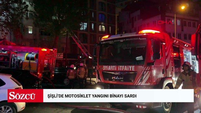Şişli'de motosiklette çıkan yangın, iş yerini ve binanın dış cephesini sardı