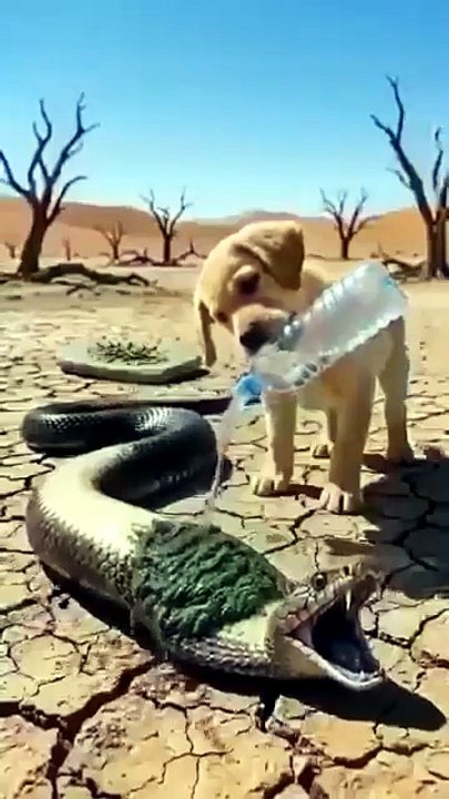 🔥 جرو صغير ينقذ أفعى عملاقة في الصحراء  لحظات لا تُصدق!