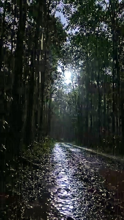 Peaceful Rainy Deep Forest Road 🌧️🌲 | Birds Chirping Nature Sounds for Relaxation #rain #shorts #relax #deepsleep #trending