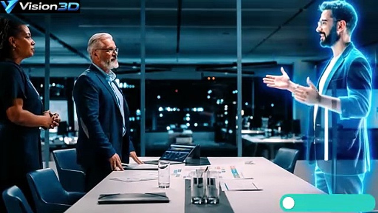 3D Hologram in Corporate Office for Virtual Meetings Setups.