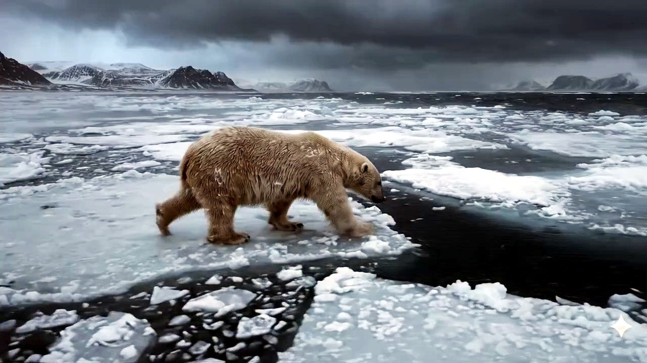 Giant Polar Bear Searching for Survival