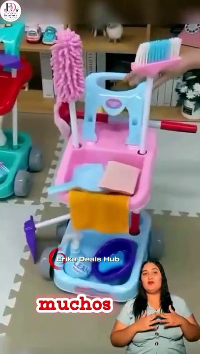 Carrito de Limpieza para Niños con Ruedas | Set de Limpieza Realista con Escoba y Trapeador