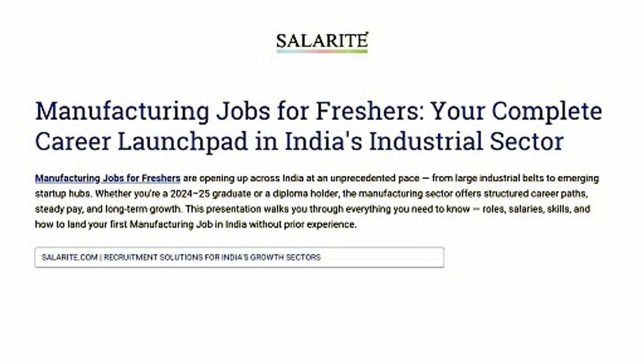 Manufacturing Jobs for Freshers Your Complete Career Launchpad in India's Industrial Sector