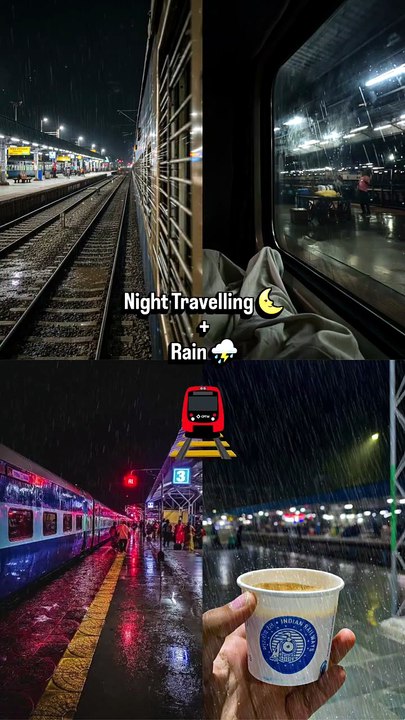 Night Train Travelling 😌✨...#train  #journey  #peaceful #nostalgia  #station
