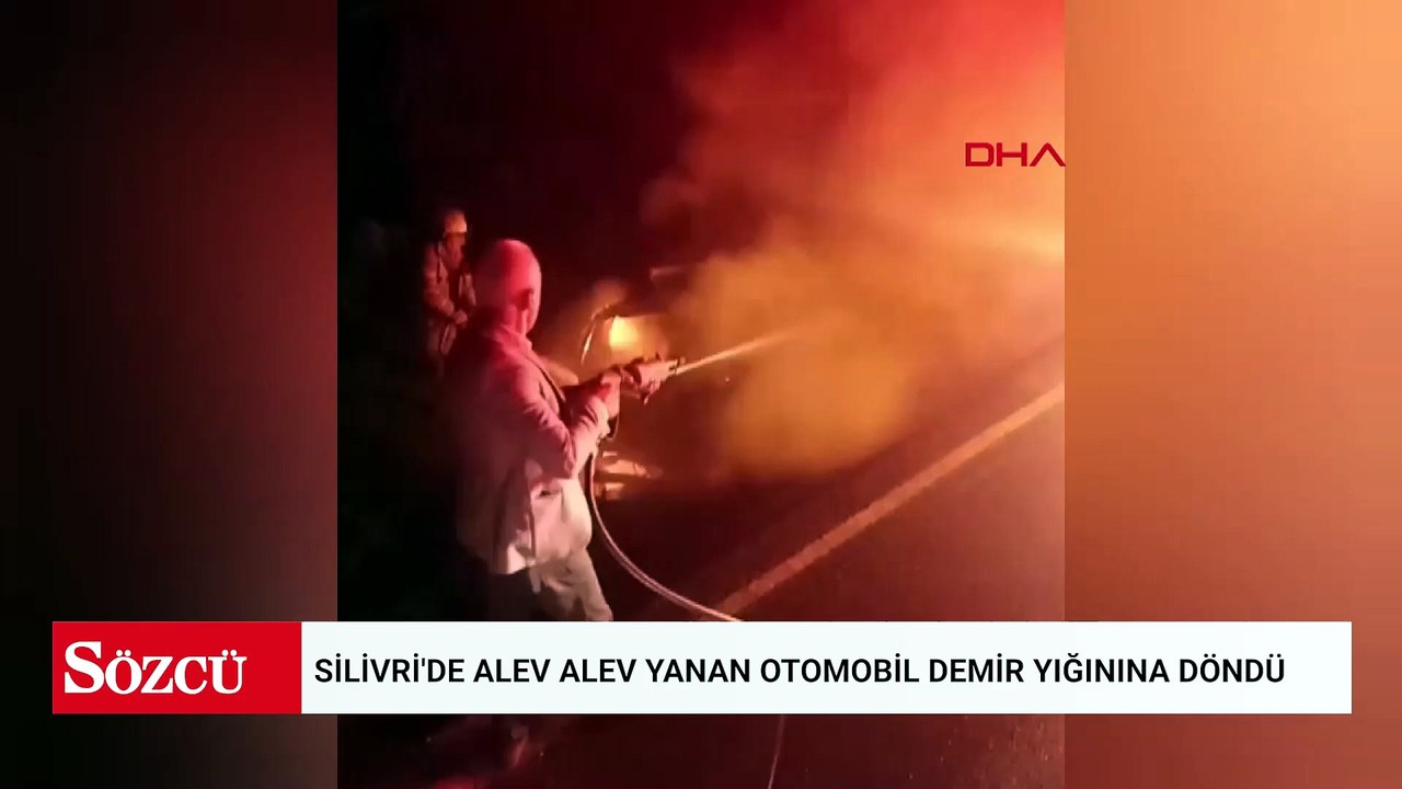Silivri'de alev alev yanan otomobil demir yığınına döndü